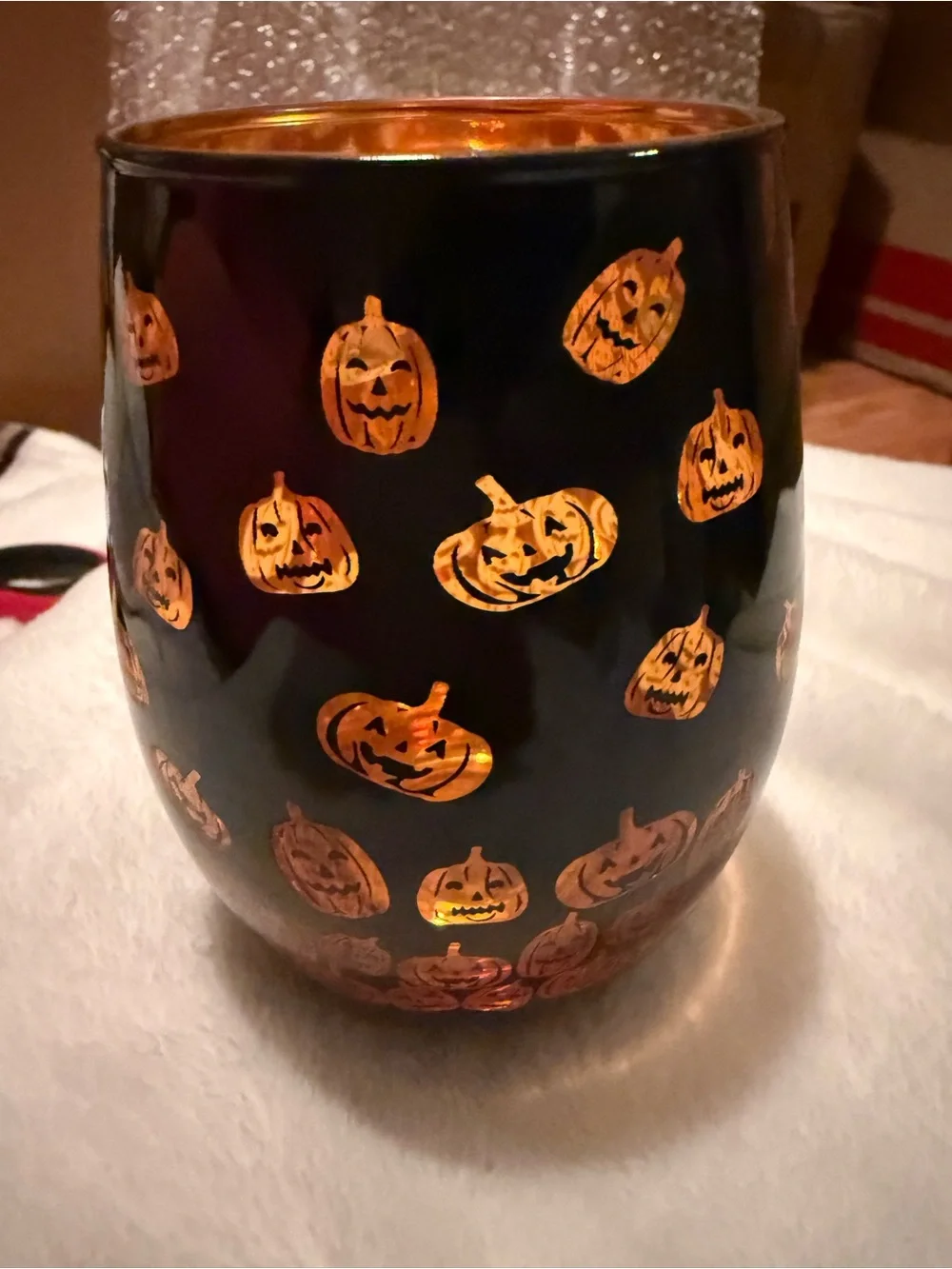 Black Halloween Pumpkin Stemless Glass - Seasonal Home Accent